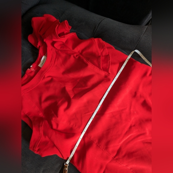 💙 CALVIN KLEIN 💙 Red Sheath Dress with Ruffle - Picture 5 of 7